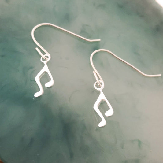 Music Note Silver Drop Earrings
