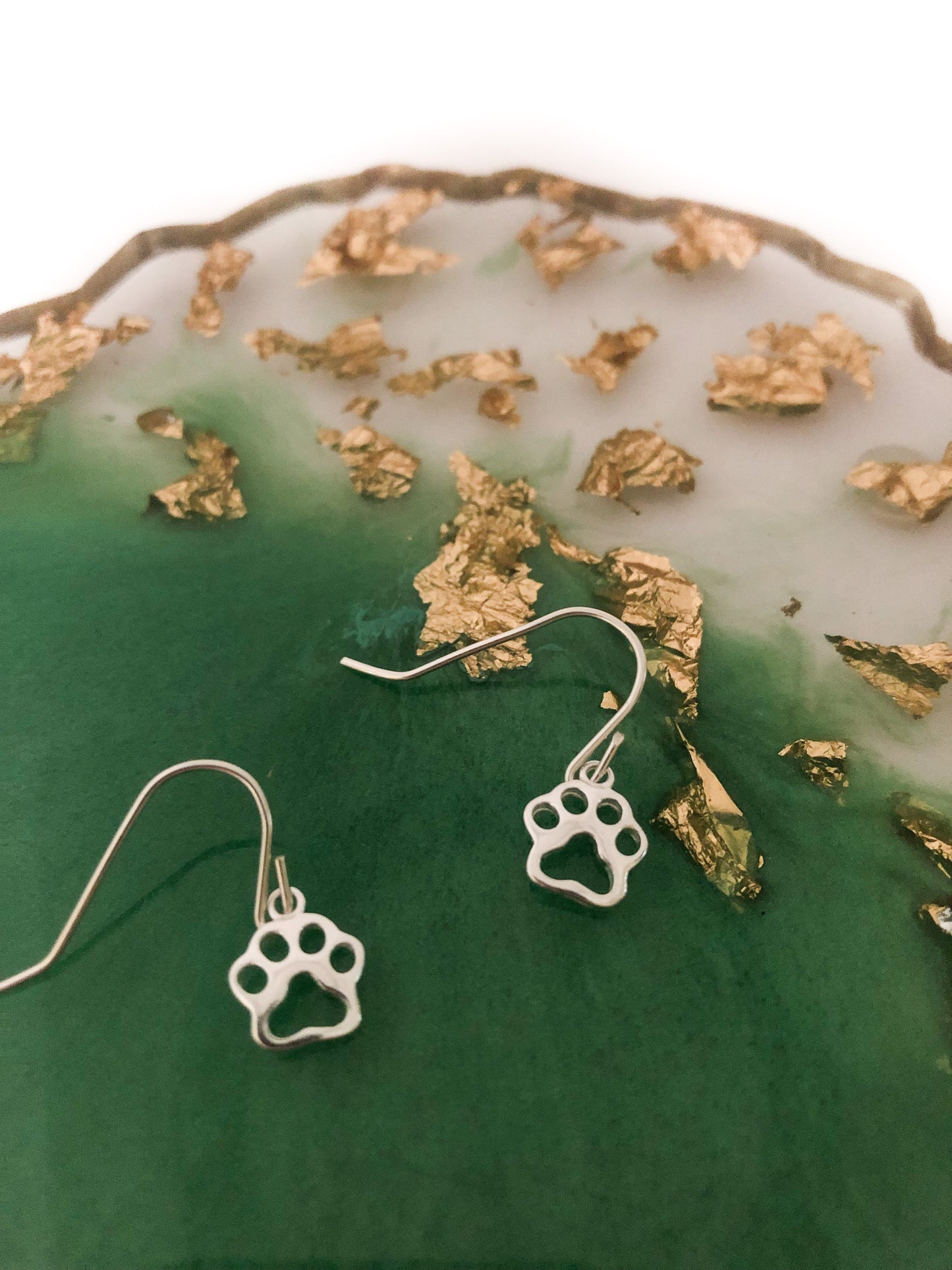 Paw Print Silver Drop Earrings