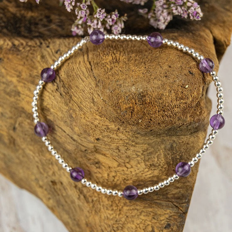 Silver and Crystal Beaded Stretch Bracelet