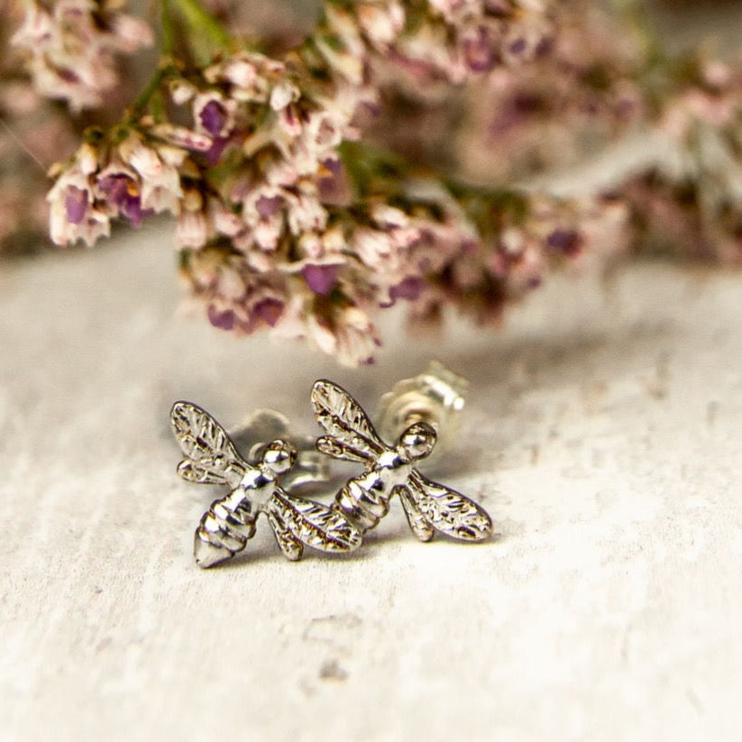 Silver Bumble Bee Stud Earrings