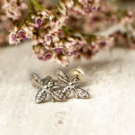 Silver Bumble Bee Stud Earrings