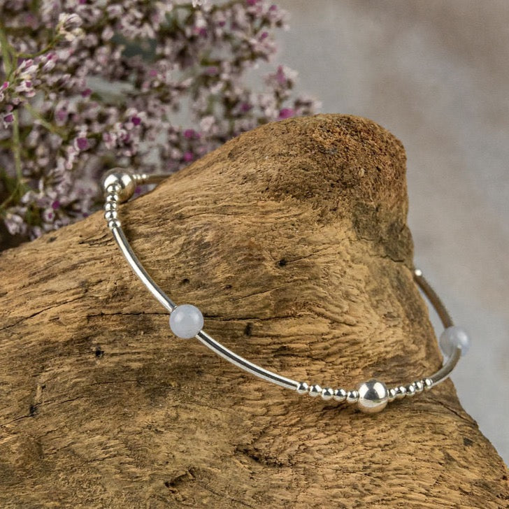 Silver Bead Noodle And Crystal Bracelet