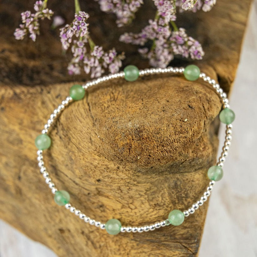 Silver and Crystal Beaded Stretch Bracelet