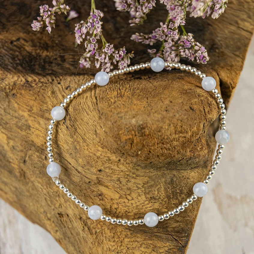 Silver and Crystal Beaded Stretch Bracelet