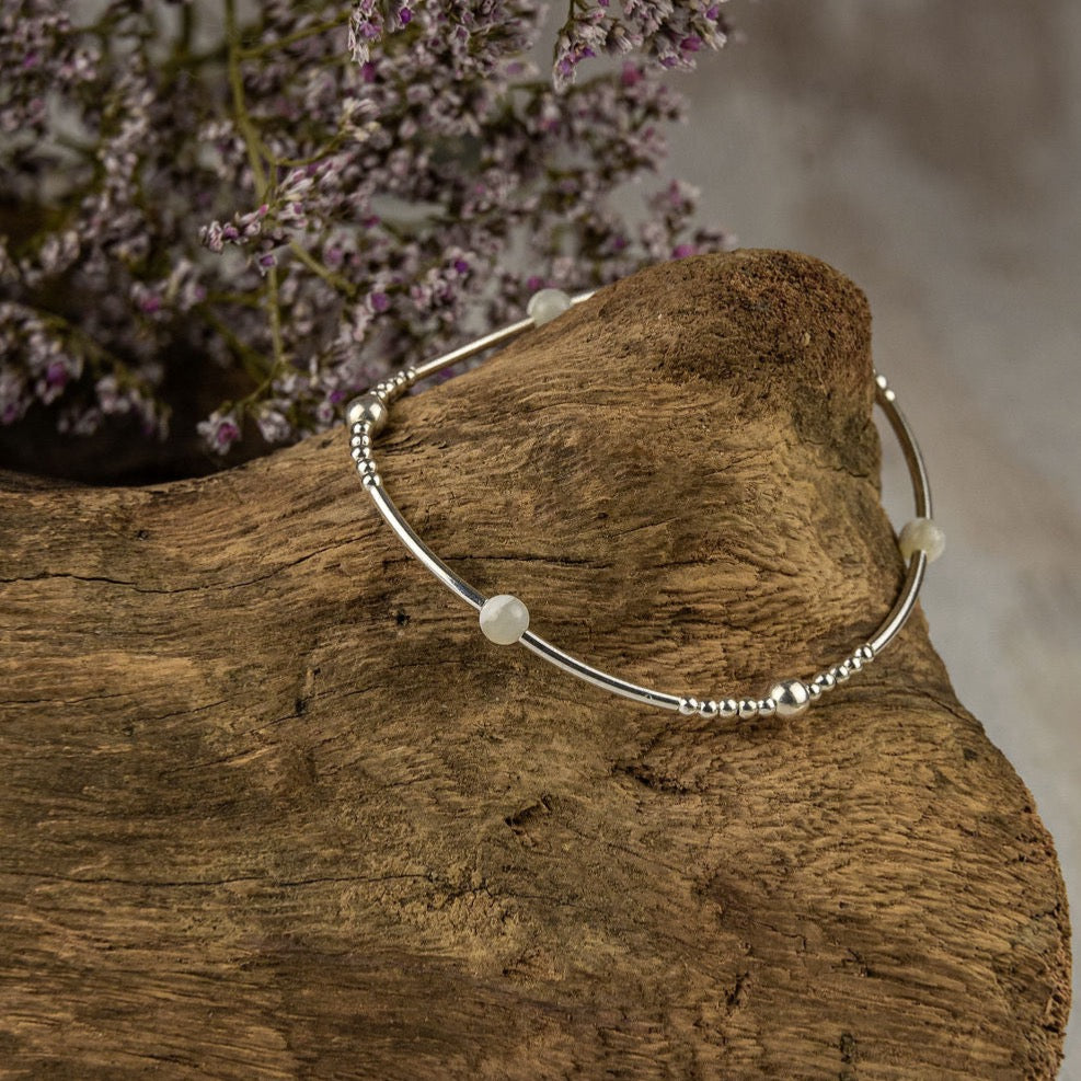 Silver Bead Noodle And Crystal Bracelet