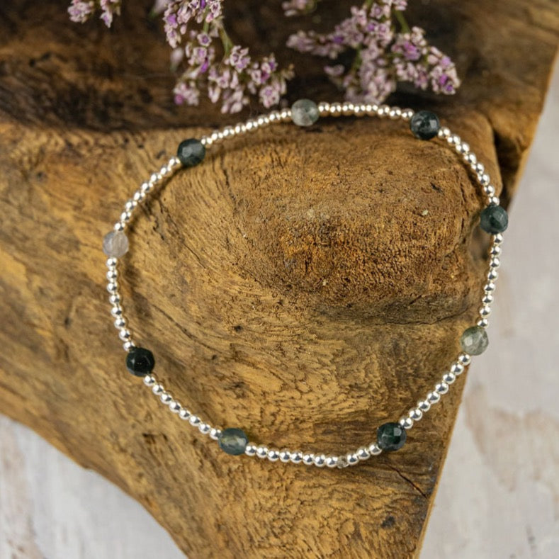 Silver and Crystal Beaded Stretch Bracelet