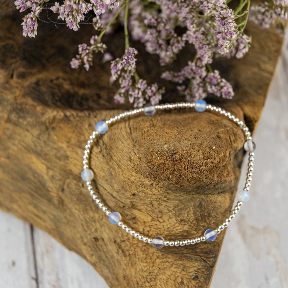 Silver and Crystal Beaded Stretch Bracelet