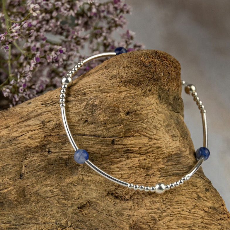 Silver Bead Noodle And Crystal Bracelet