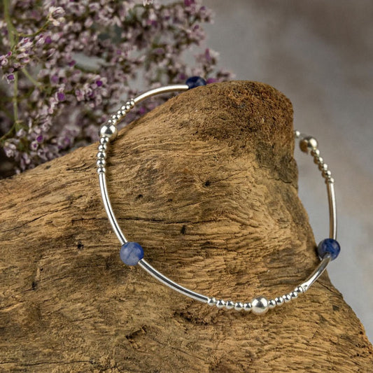 Silver Bead Noodle And Crystal Bracelet