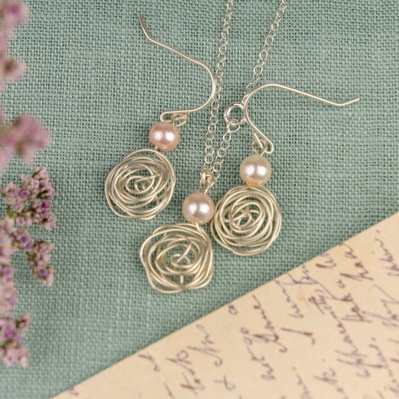 Silver and Crystal Rose Necklace