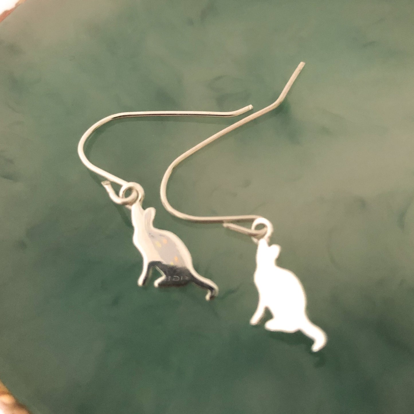 Silver Cat Charm Dangle Earrings