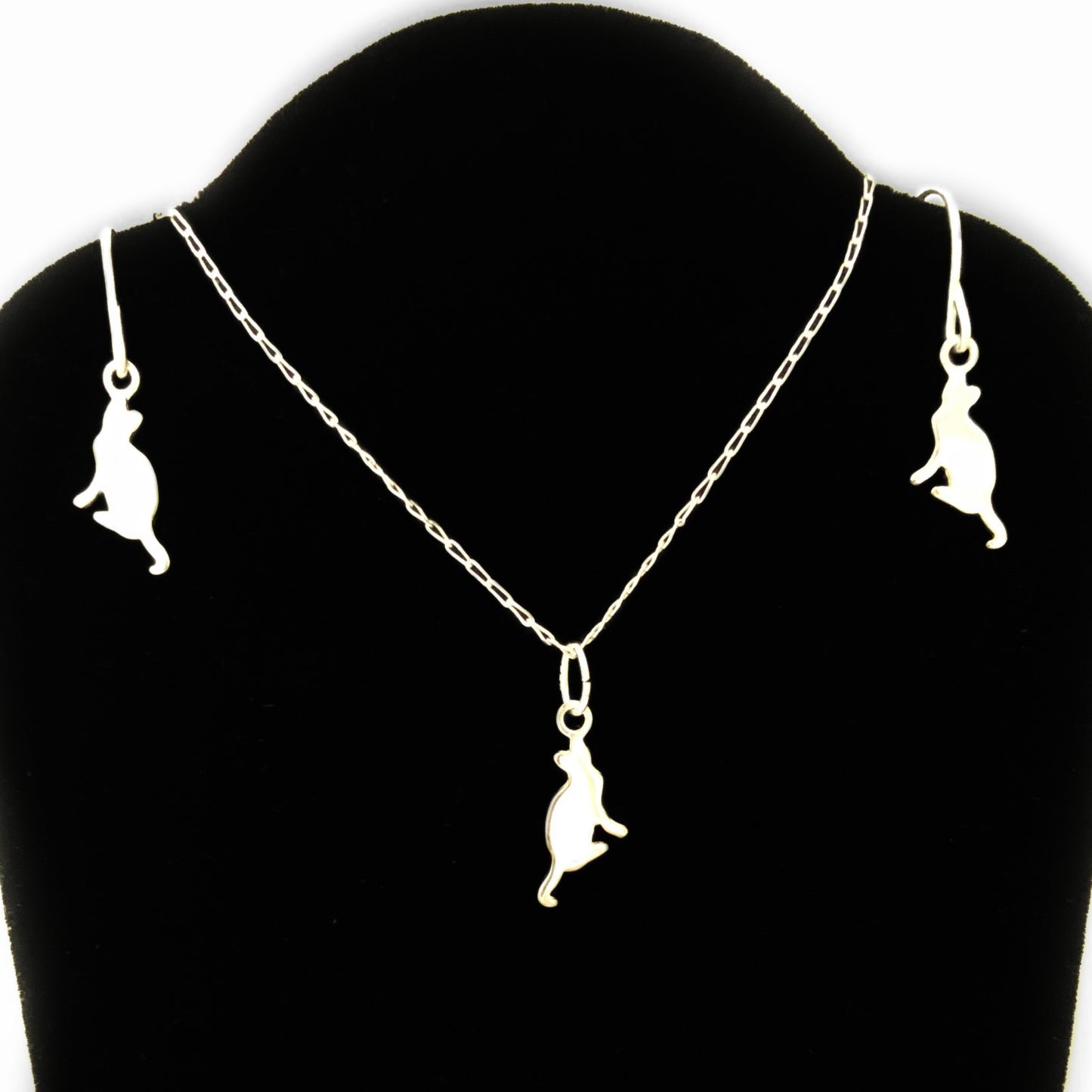 Silver Cat Charm Dangle Earrings