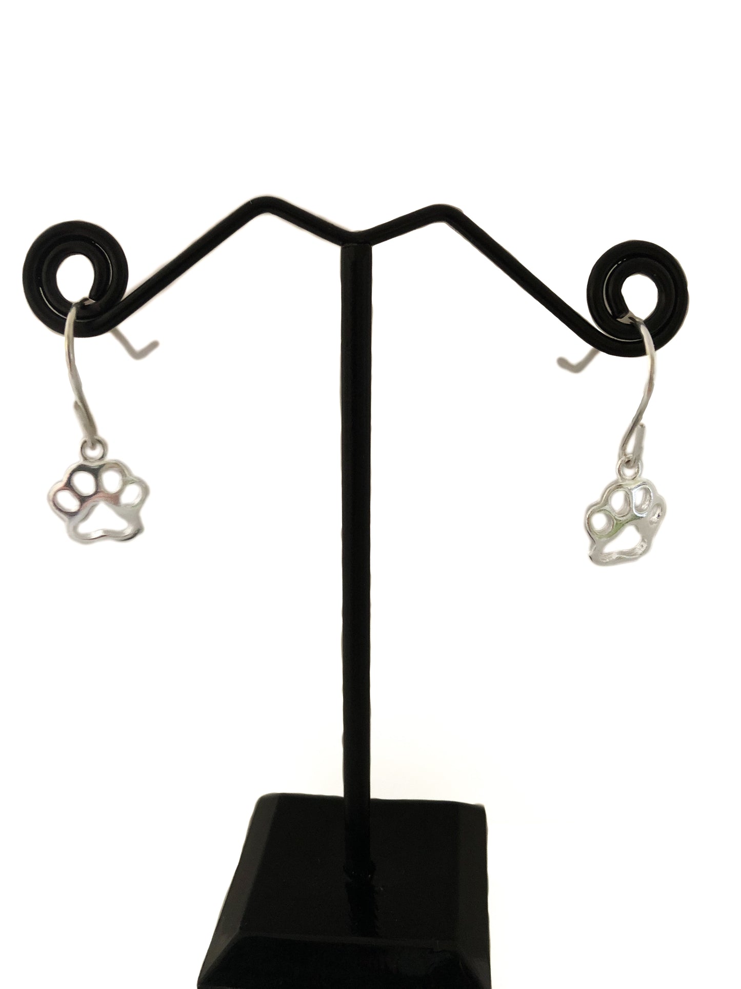 Paw Print Silver Drop Earrings