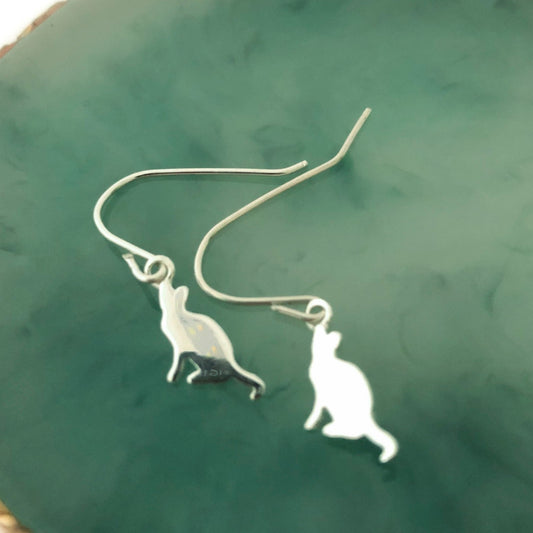 Silver Cat Charm Dangle Earrings