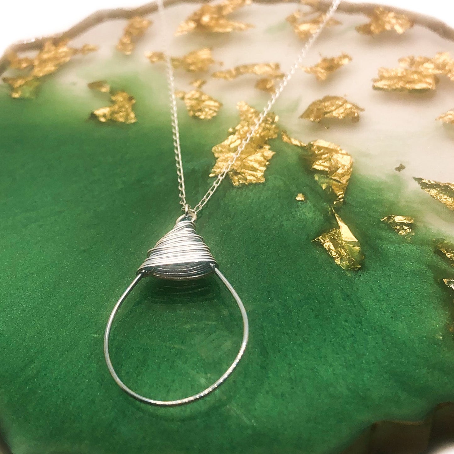 Silver Wire Wrapped Teardrop Pendant Necklace