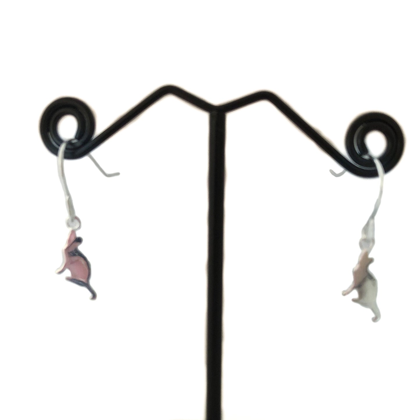 Silver Cat Charm Dangle Earrings