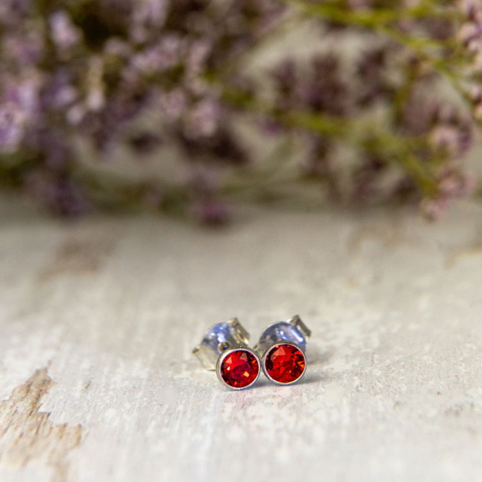 Birthstone Crystal Silver Stud Earrings
