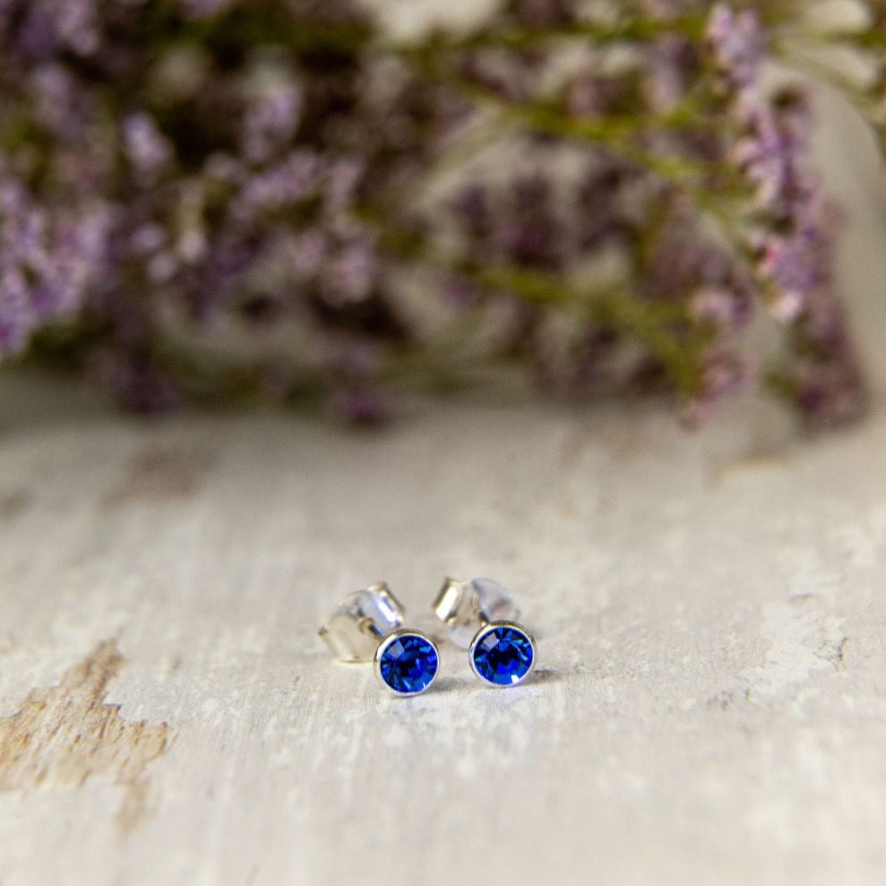 Birthstone Crystal Silver Stud Earrings