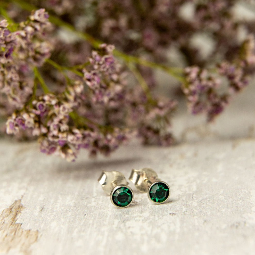 Birthstone Crystal Silver Stud Earrings