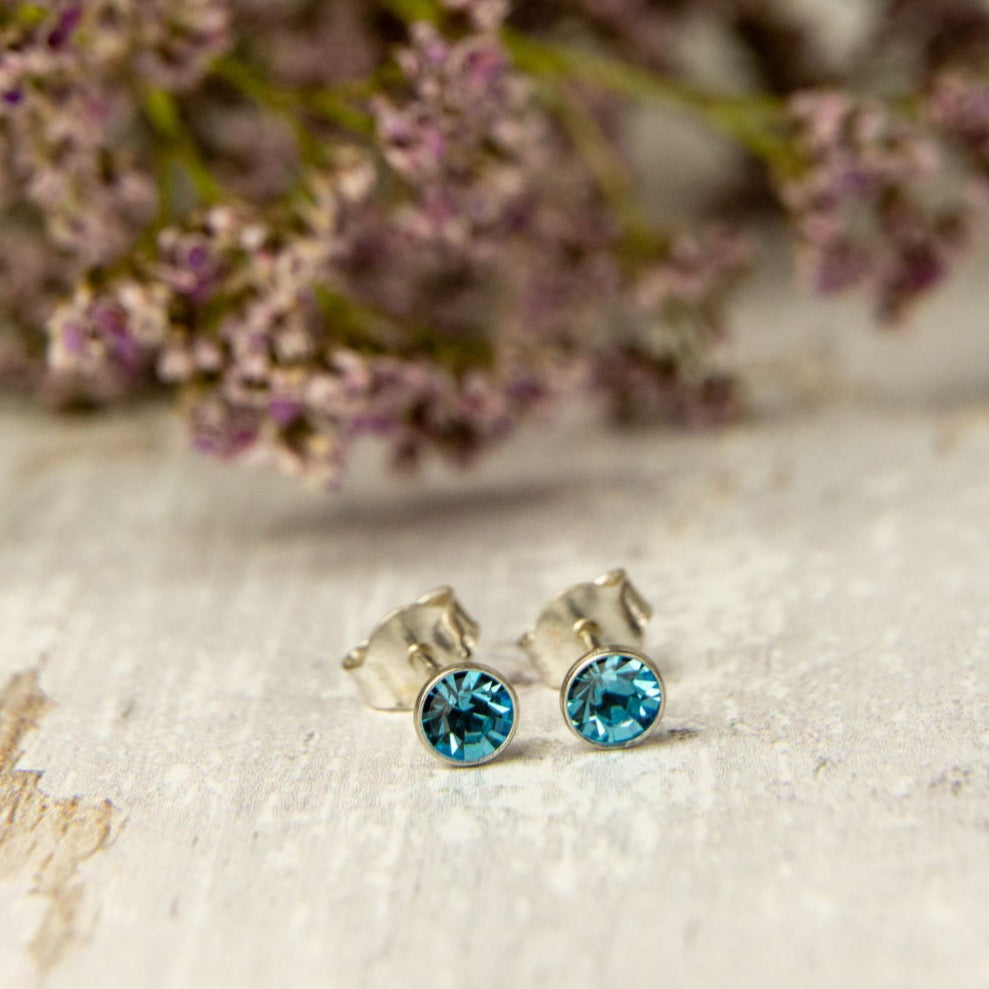 Birthstone Crystal Silver Stud Earrings