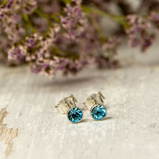 Birthstone Crystal Silver Stud Earrings