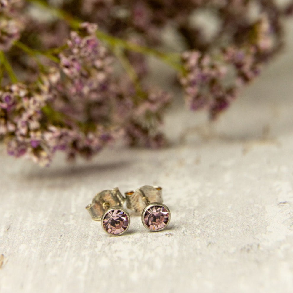 Birthstone Crystal Silver Stud Earrings