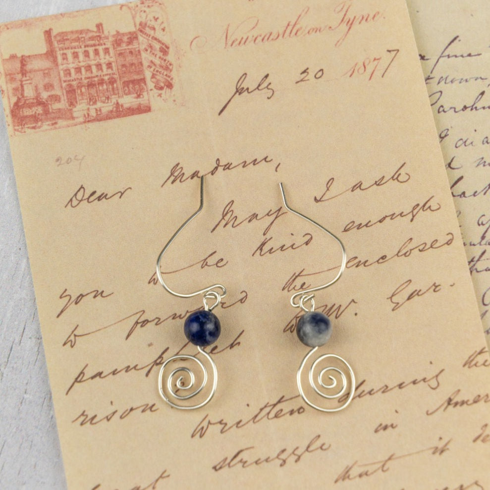 Silver Spiral with a Crystal on Top Earrings