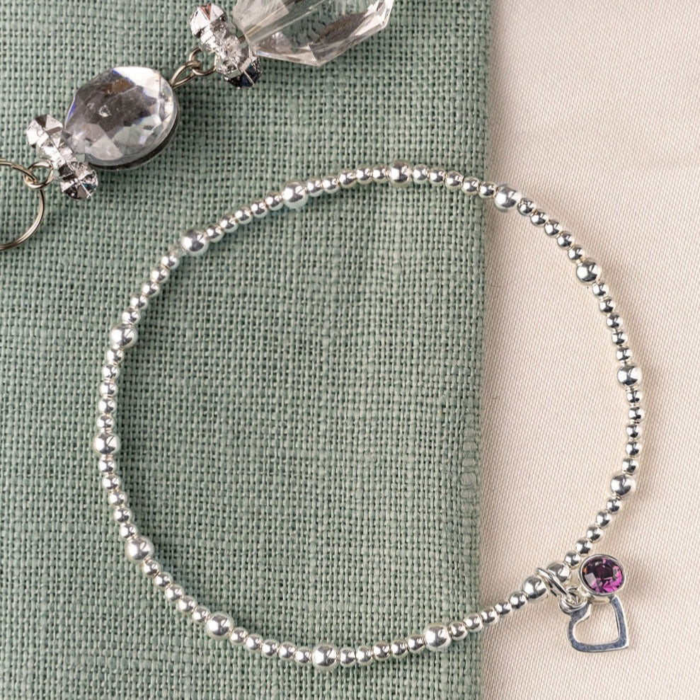 Birthstone Heart Charm Bracelet