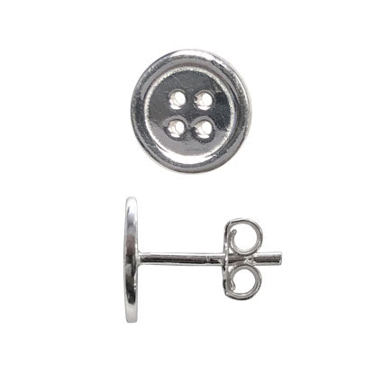 Silver Button Stud Earrings