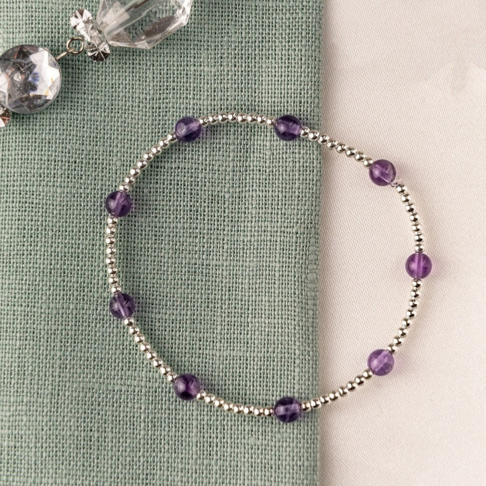 Silver and Crystal Beaded Stretch Bracelet
