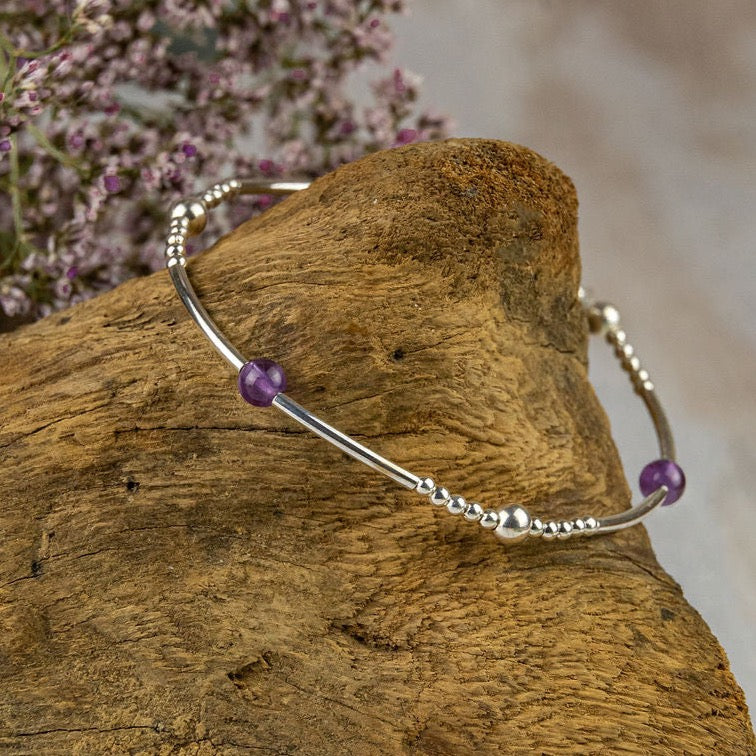 Silver Bead Noodle And Crystal Bracelet