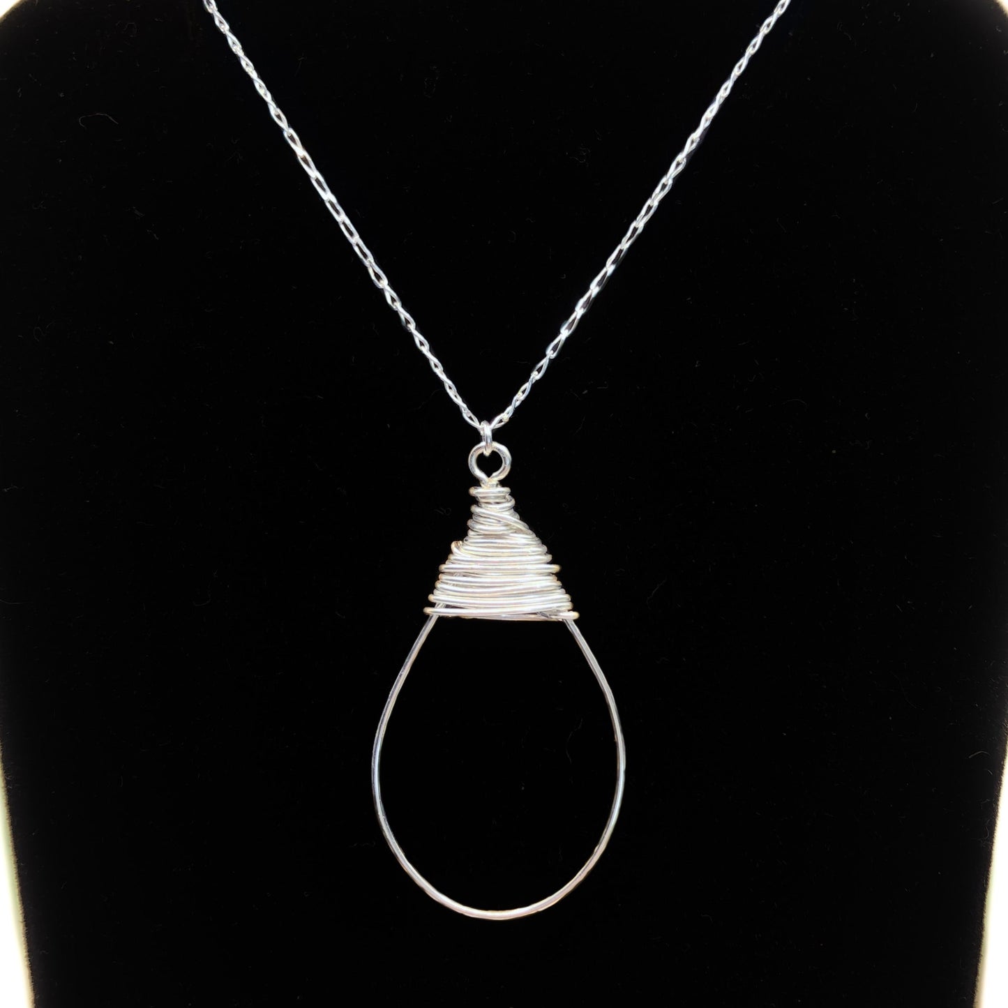 Silver Wire Wrapped Teardrop Pendant Necklace